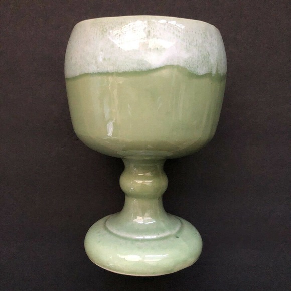Cookson Pottery 19 USA Green Drip Glaze Footed Pedestal Chalice Vase Planter - Picture 5 of 12